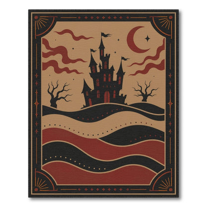 Distressed Vintage Red Gothic Castle Area Rug