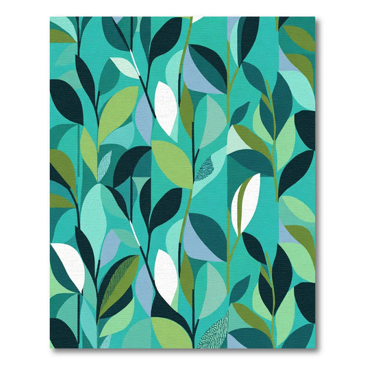 Abstract Teal Leafy Branches Rug