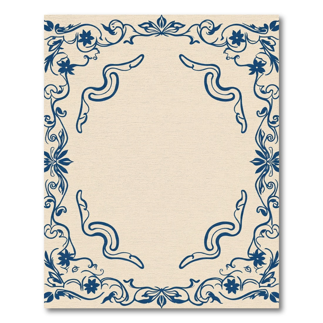 Deep Blue Floral Vine Border Rug