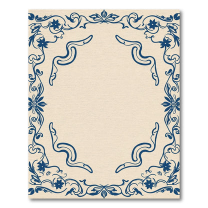 Deep Blue Floral Vine Border Rug
