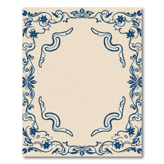 Deep Blue Floral Vine Border Rug