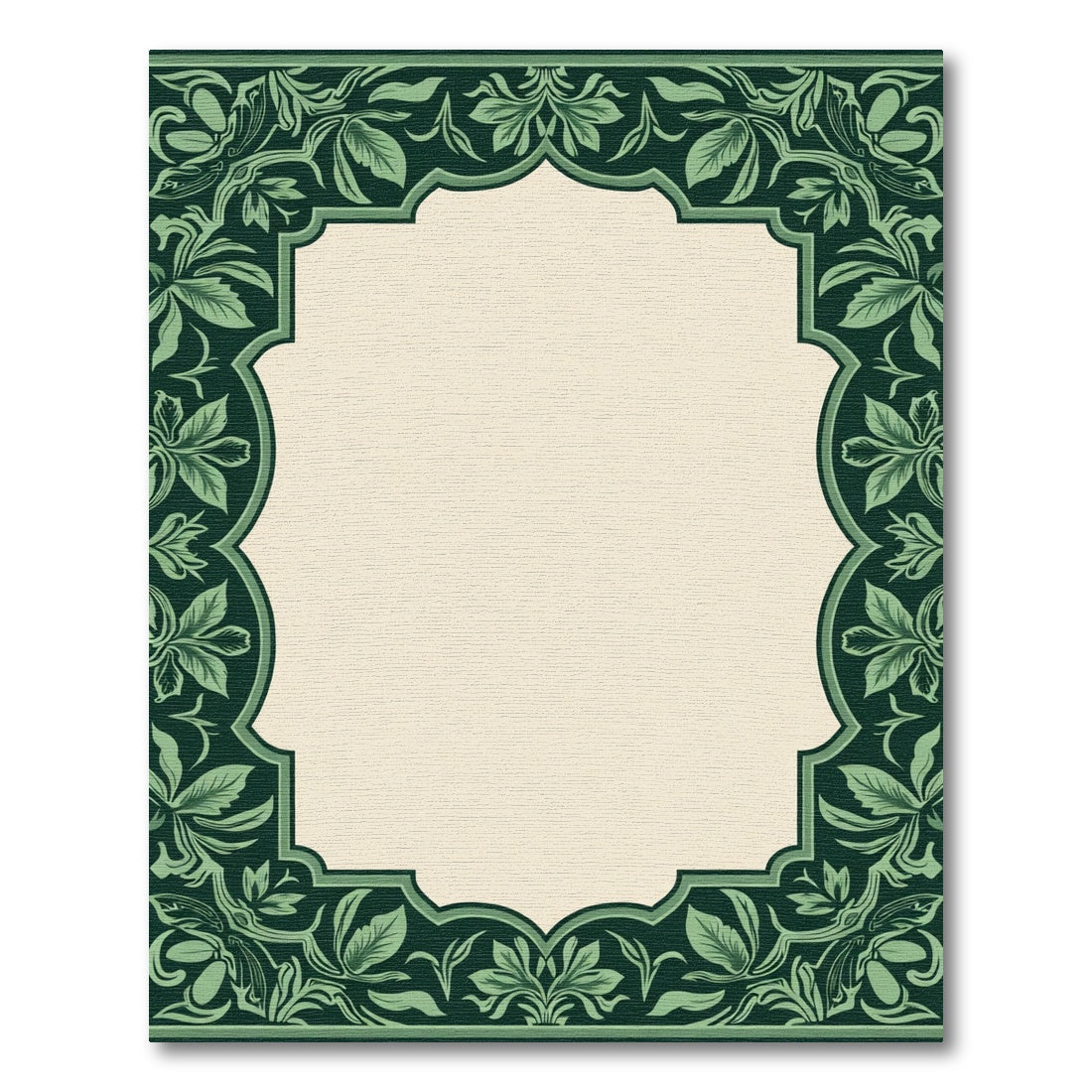 Dark Green Leafy Scroll Border Rug