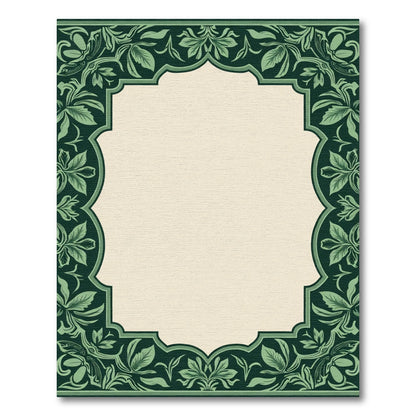 Dark Green Leafy Scroll Border Rug