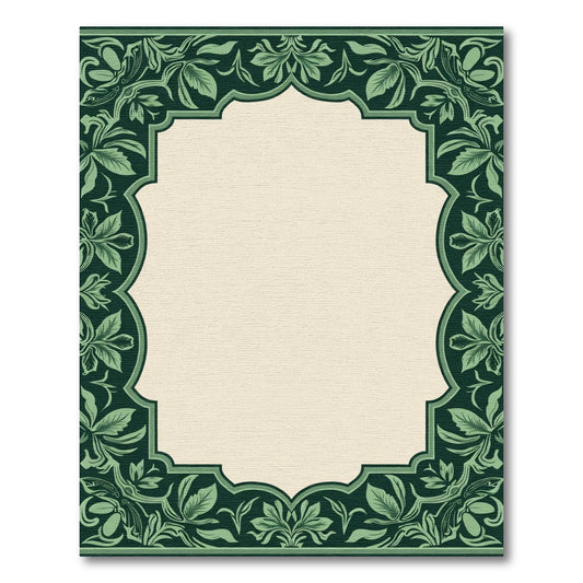 Dark Green Leafy Scroll Border Rug