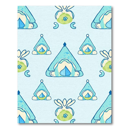 Soft Blue Whimsical Gnome Medallion Rug
