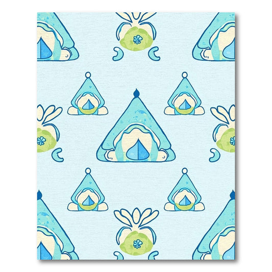 Soft Blue Whimsical Gnome Medallion Rug