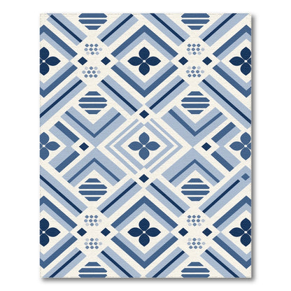 Blue Geometric Floral Washable Area Rug