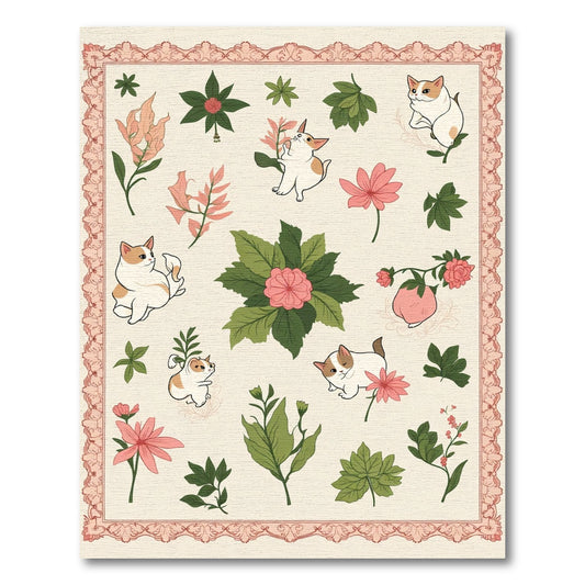 Playful Cats And Pink Floral Scatter Rug