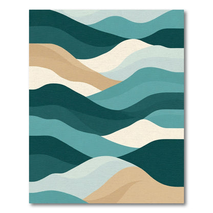 Abstract Teal Beige Wave Landscape Rug