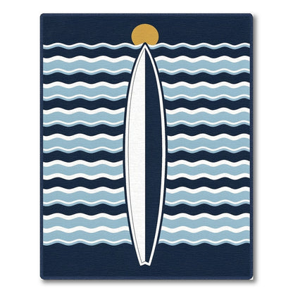 Coastal Surfboard Blue Waves Area Rug