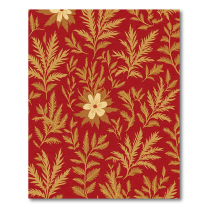Crimson Floral Fern Branch Rug