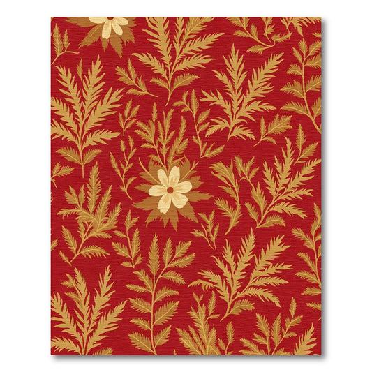 Crimson Floral Fern Branch Rug
