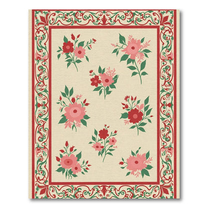 Crimson Floral Border with Pink and Red Blooms Rug