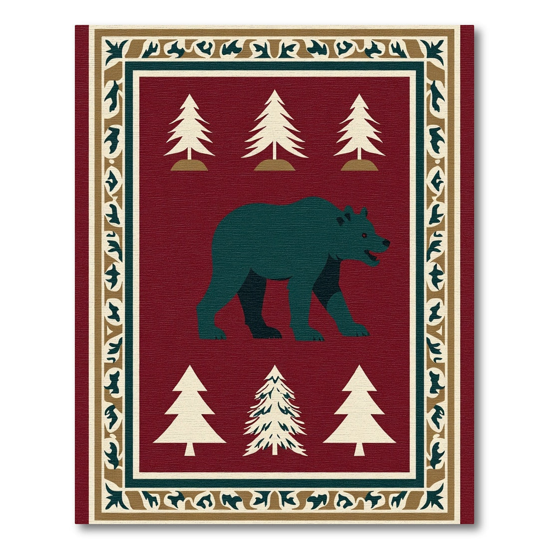 Deep Forest Bear and Pine Trees Rug