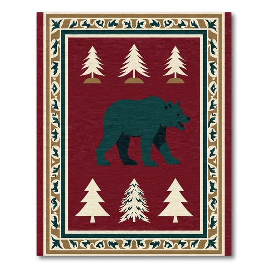 Deep Forest Bear and Pine Trees Rug