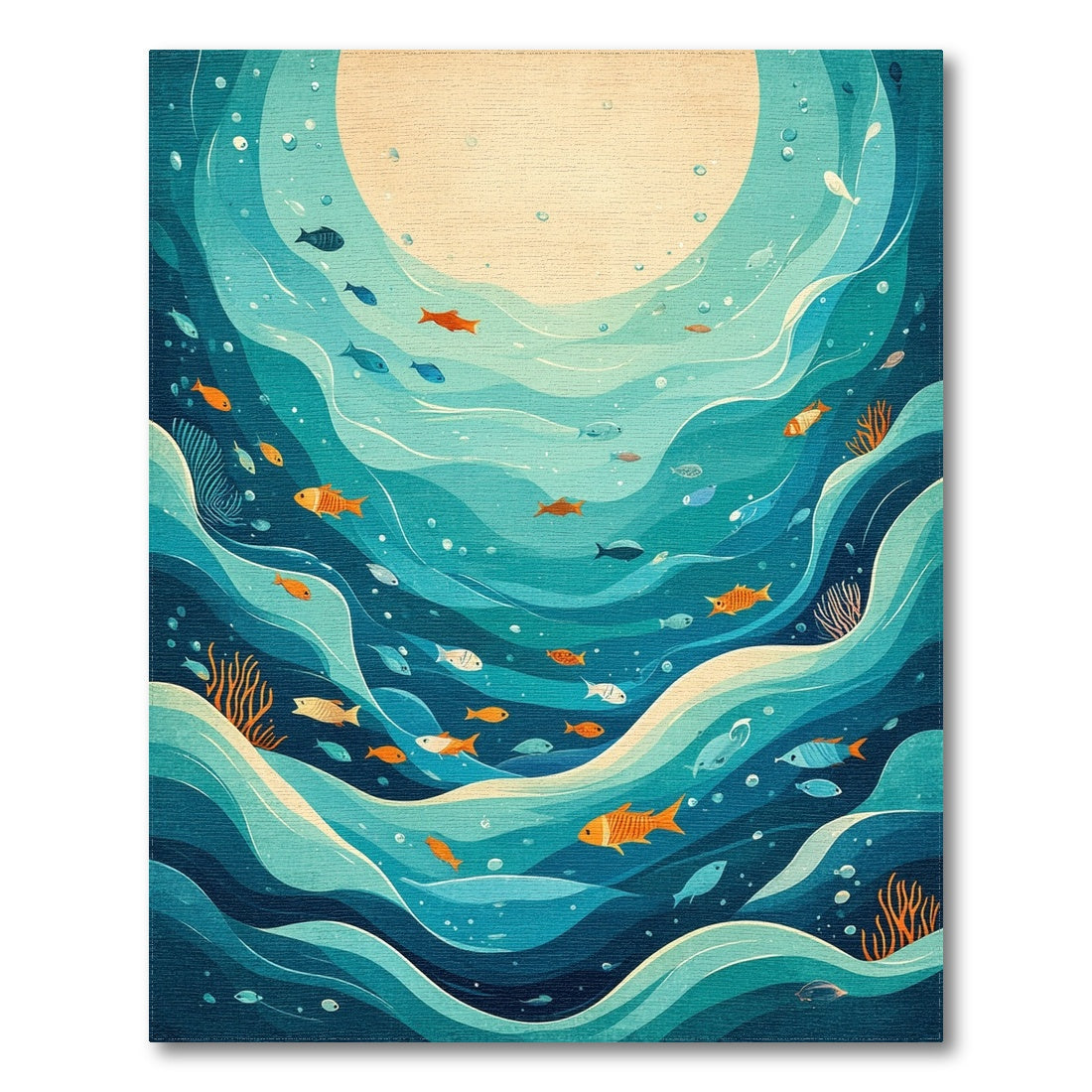 Ocean Wave Fish Blue Teal Area Rug