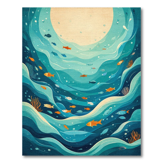 Ocean Wave Fish Blue Teal Area Rug