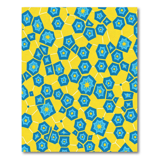 Bright Yellow Blue Starburst Geometric Rug