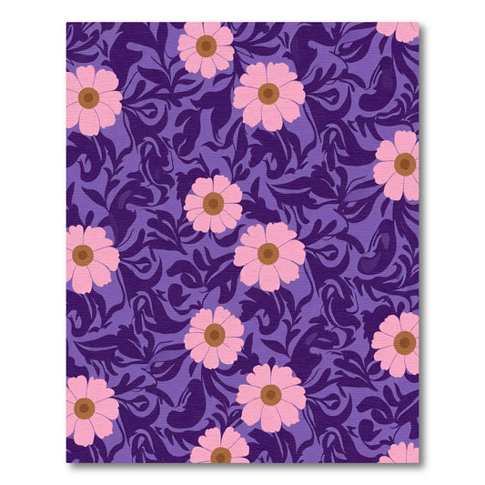 Pink Floral Swirl With Purple Background Rug