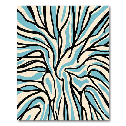 Cream Blue Black Abstract Swirl Rug