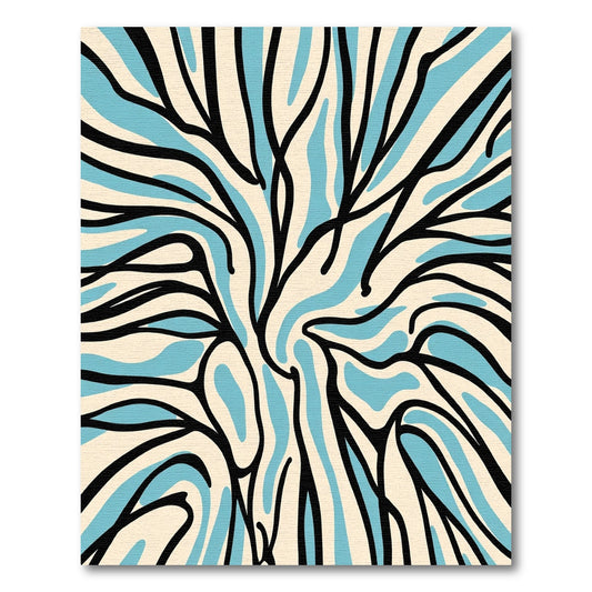 Cream Blue Black Abstract Swirl Rug