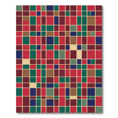 Crimson Teal Blue Geometric Tiling Rug
