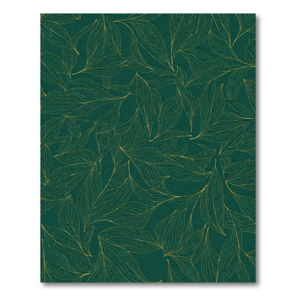 Deep Emerald Gold Outline Leafy Rug