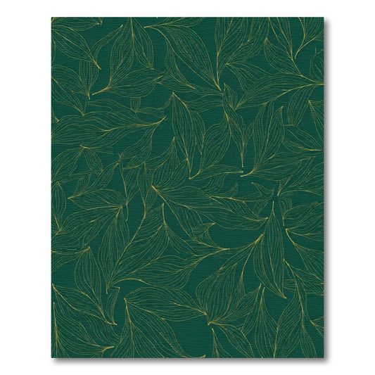 Deep Emerald Gold Outline Leafy Rug
