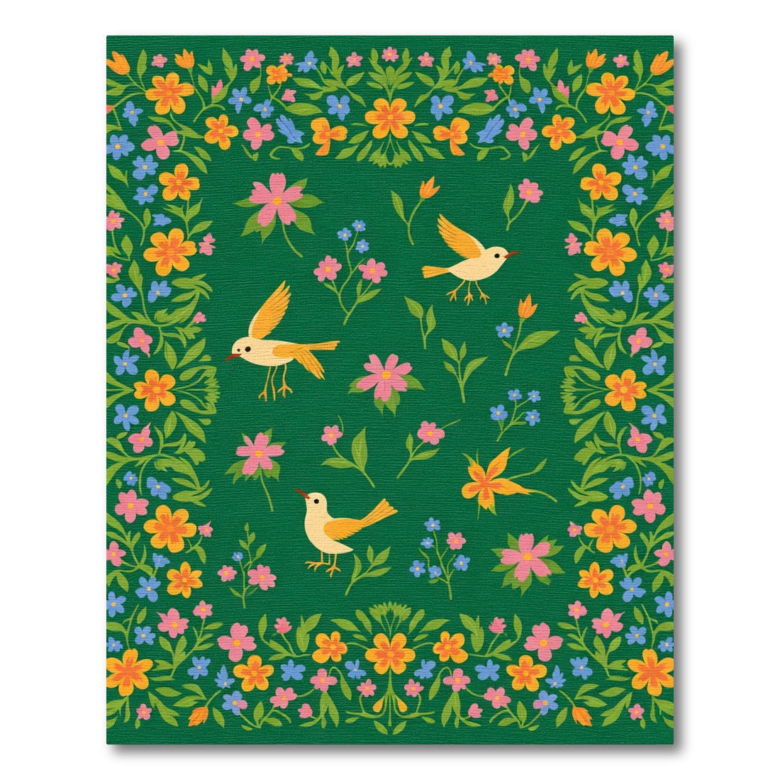Whimsical Birds Floral Border Rug