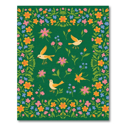 Whimsical Birds Floral Border Rug