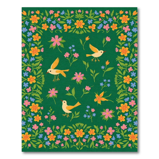 Whimsical Birds Floral Border Rug