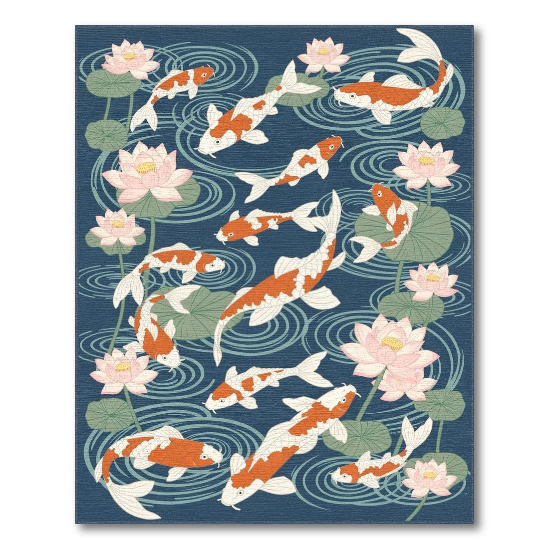 Blue Koi Lotus Pond Area Rug