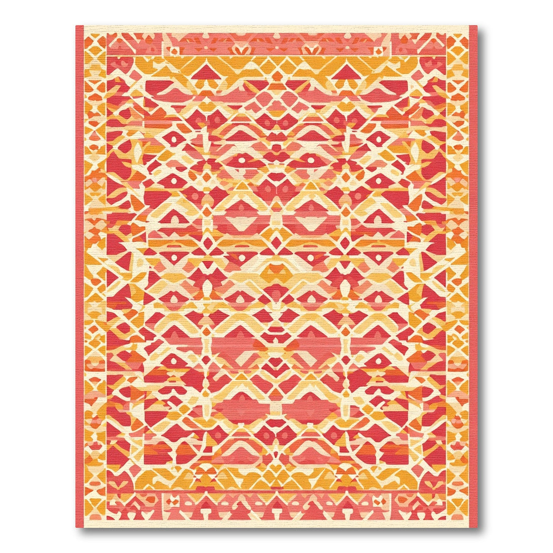Crimson Gold Geometric Tribal Border Rug