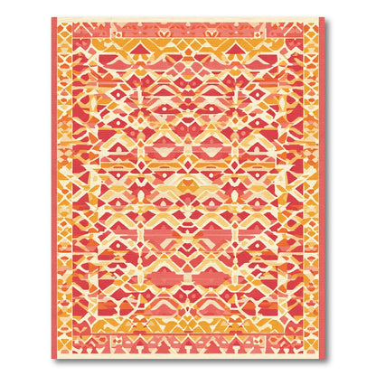 Crimson Gold Geometric Tribal Border Rug