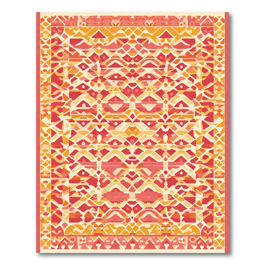 Crimson Gold Geometric Tribal Border Rug