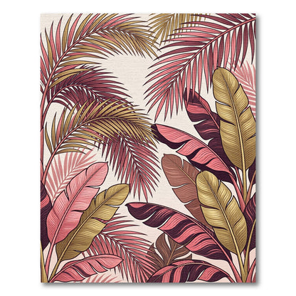 Tropical Pink Banana Leaf Arrangement Rug