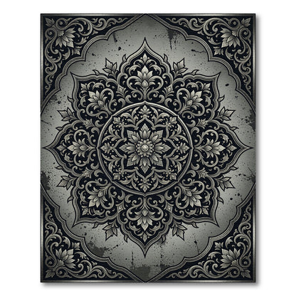 Ornate Silver Floral Mandala Rug