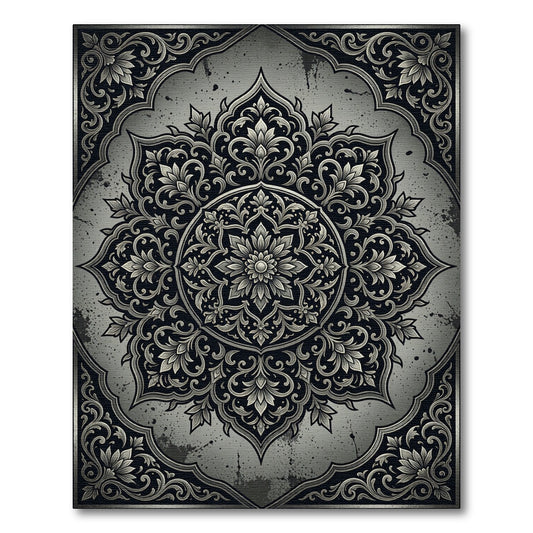Ornate Silver Floral Mandala Rug