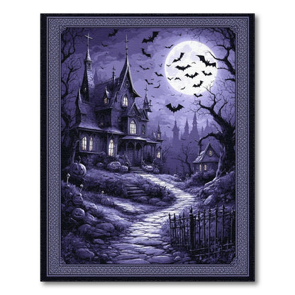 Purple Gothic Haunted House Area Rug