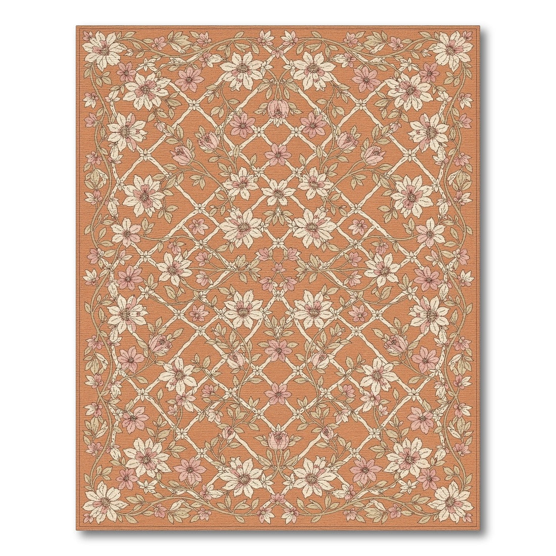 Orange Floral Lattice Vintage Area Rug