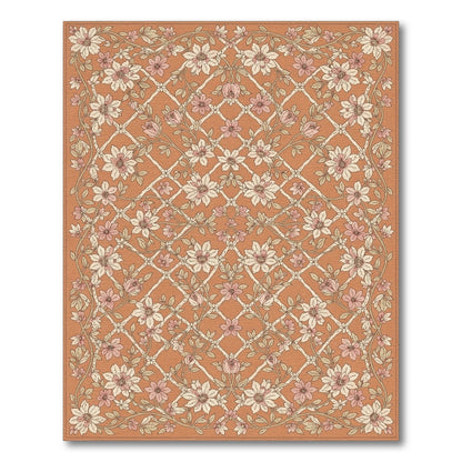 Orange Floral Lattice Vintage Area Rug