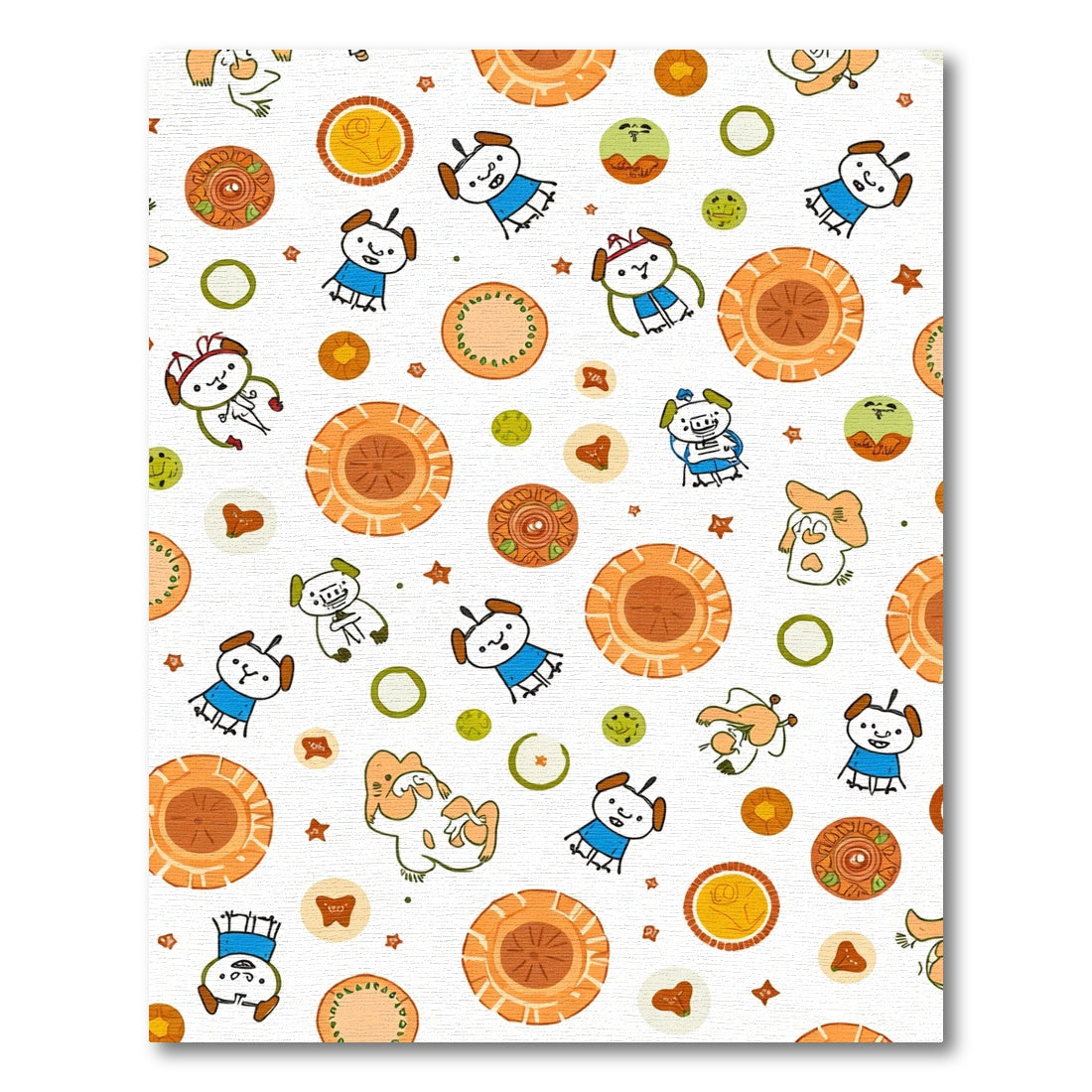 Whimsical Cartoon Dog Oranges Medallions Rug