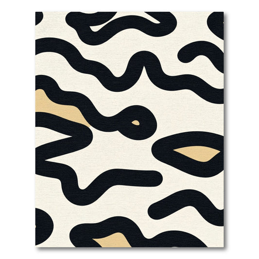Cream Black Organic Wavy Lines Rug