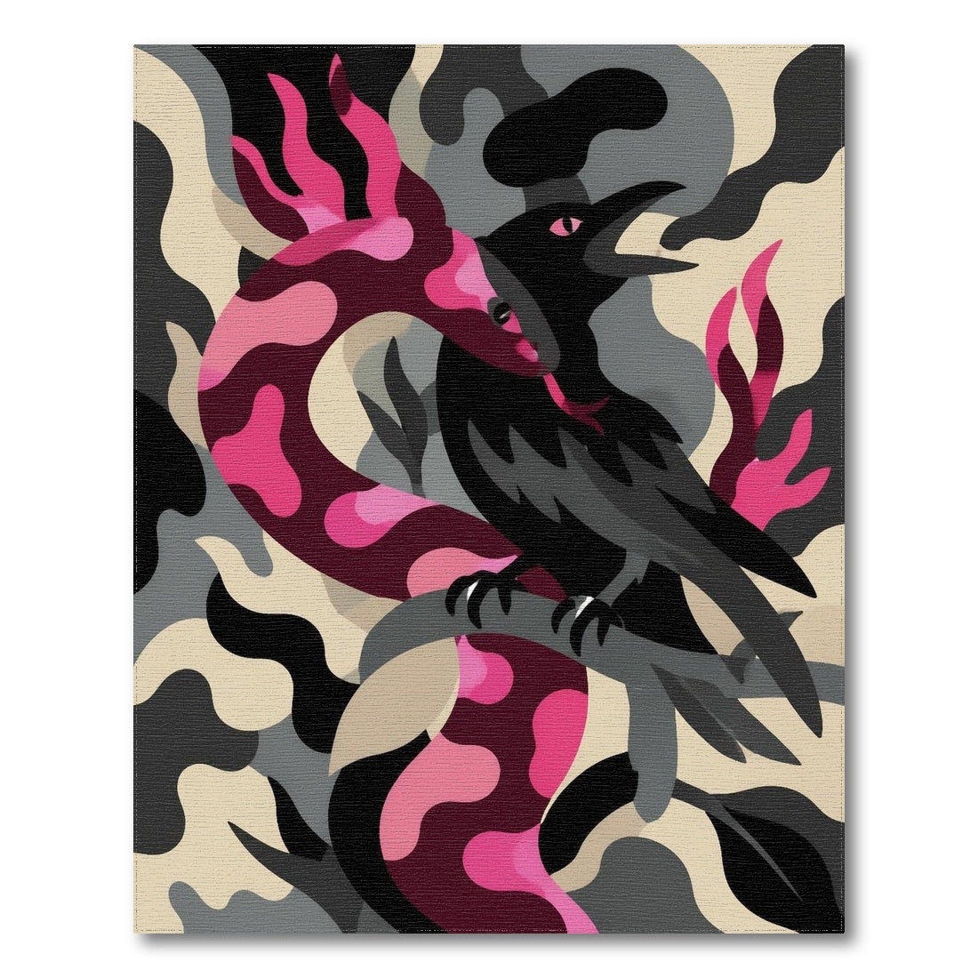 Pink Serpent Raven Abstract Area Rug