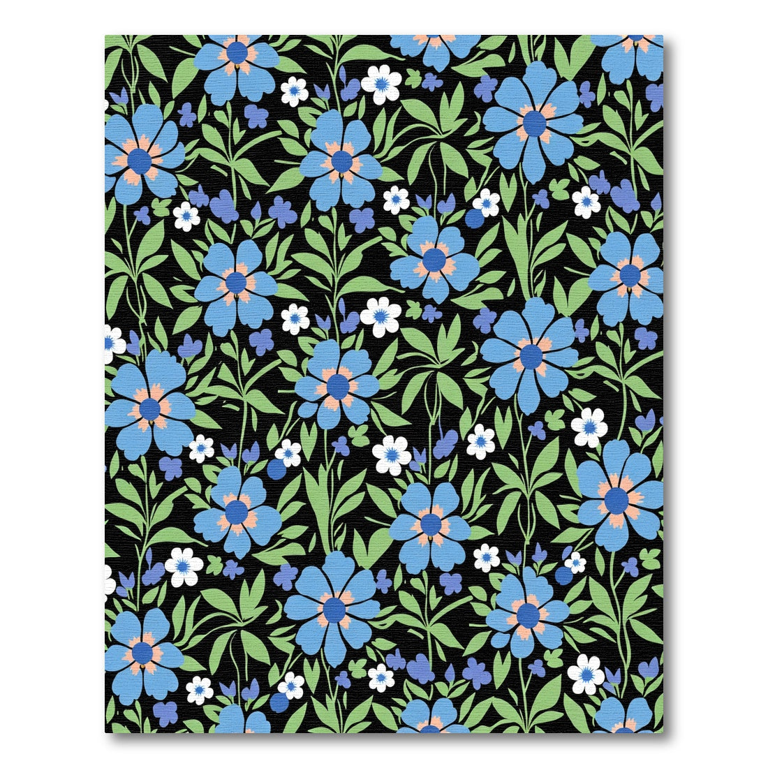 Blue and Peach Floral Garden Black Rug