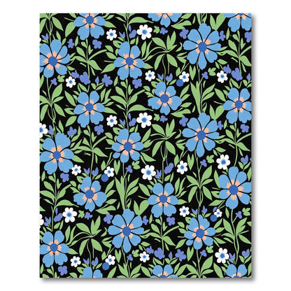 Blue and Peach Floral Garden Black Rug