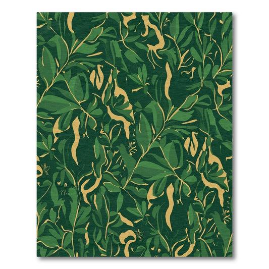 Deep Emerald Jungle Leaf Pattern Rug