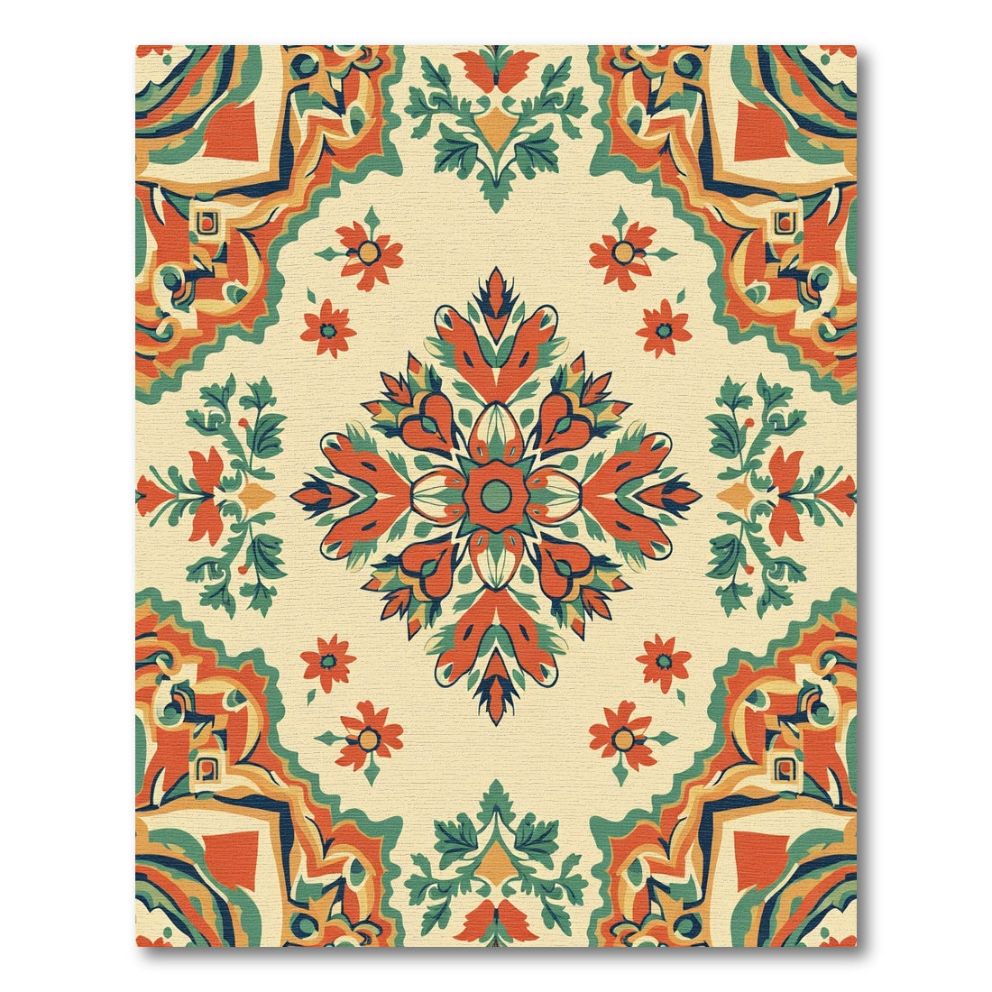 Ornate Orange Floral Medallion Rug