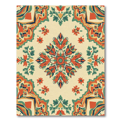 Ornate Orange Floral Medallion Rug