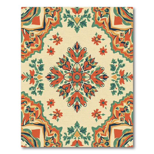 Ornate Orange Floral Medallion Rug